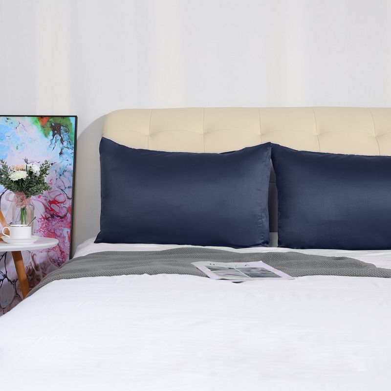 PiccoCasa Silk Satin Luxury Cooling Pillowcase Navy Queen 20"x30" 4 Pcs, 4 of 7