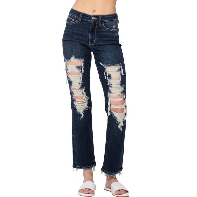 Women's Heavy Destroyed Straight Leg Jeans - Judy Blue
