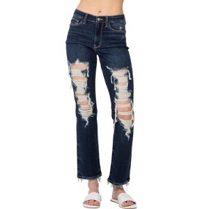 Women's Heavy Destroyed Straight Leg Jeans - Judy Blue - 1 of 4