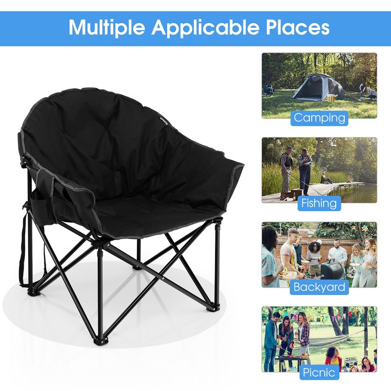 Costway Folding Camping Moon Padded Chair with Carry Bag Cup Holder Portable Navy\ Brown\Grey, 3 of 10