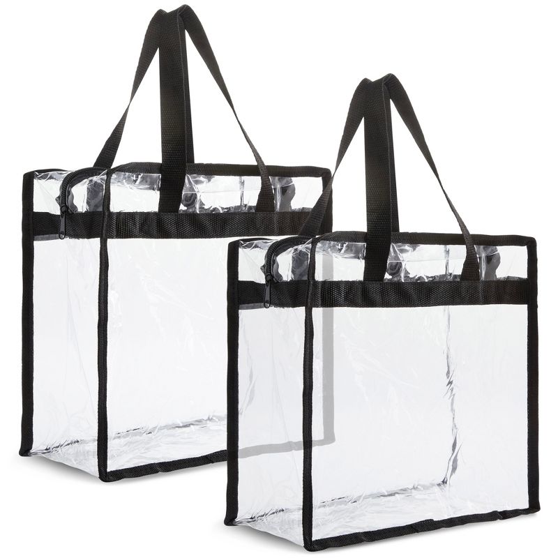 Juvale 2 Pack Stadium Approved Clear Tote Bags, 12x6x12 Large Plastic Beach Bags with Handles, 1 of 11