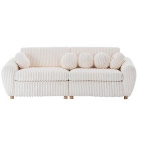 TiramisuBest Modern 84" White Corduroy Sectional Sofa Couch, Upholstered Loveseat for Living Room, Apartment, Bedroom, and Home Office - 1 of 4