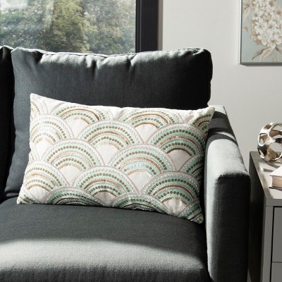 Beige Geometric Art Deco Rectangular Accent Pillow