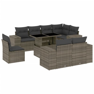 vidaXL 9 Piece Patio Sofa Set with Cushions - Gray without storage