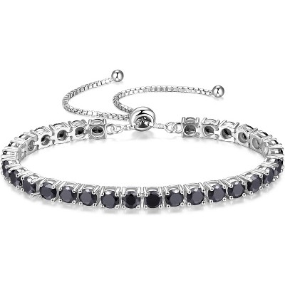 Sterling Silver Tennis Bracelet with Birthstone, Adjustable Bolo Chain Fine Jewelry, Anniversary Birthday Gift for Women