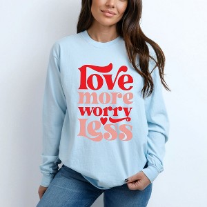 Simply Sage Market Women's Love More Worry Less Long Sleeve Garment Dyed Tee - 1 of 4
