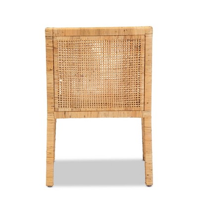 Natural Rattan and Cane Armchair with White Cushion