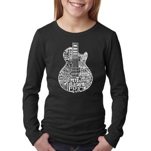 LA Pop Art Girl's Word Art Long Sleeve - Rock Guitar Head - 1 of 4