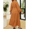 YESFASHION Women Plus Size Maxi Long Sleeve V-Neck Wrap Casual Tie Waist Long Dress - 2 of 4
