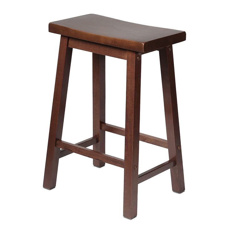 PJ Wood Classic Saddle-Seat 24'' Tall Kitchen Counter Stool for Homes, Dining Spaces, and Bars with Backless Seat, 4 Square Legs, Walnut (5 Pack), 3 of 7