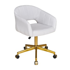 VECELO Velvet Accent Chair Height-adjustable Swivel Office Chair Modern Lounge Armchair with Gold Metal Base & Padded Backrest White - 1 of 4