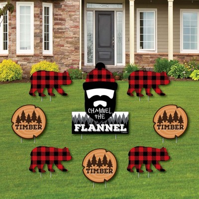 Big Dot of Happiness Lumberjack - Channel the Flannel - Yard Sign and Outdoor Lawn Decorations - Buffalo Plaid Party Yard Signs - Set of 8