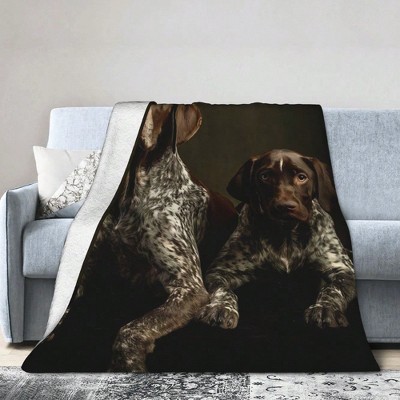 German Shorthaired Pointer Dog Lovers Flannel Blanket - Charming Realistic Two Dogs Design, Cozy Home Decor Gift for Pet Owners.