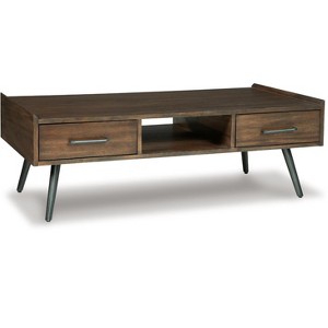 Signature Design by Ashley Contemporary Calmoni 2 Drawer Coffee Table, Brown - 1 of 4