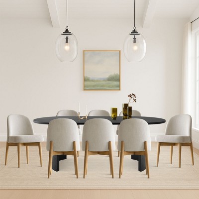 9-Piece Oval Dining Table Set, Modern Wood Table in Black or Oak with 8 Upholstered Dining Chairs, Perfect for Kitchen & Dining Room- Maison Boucle