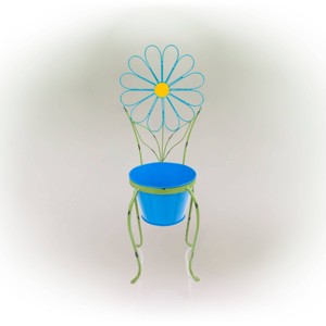 24" Iron Flower Planter Stand Blue - Alpine Corporation - 1 of 4