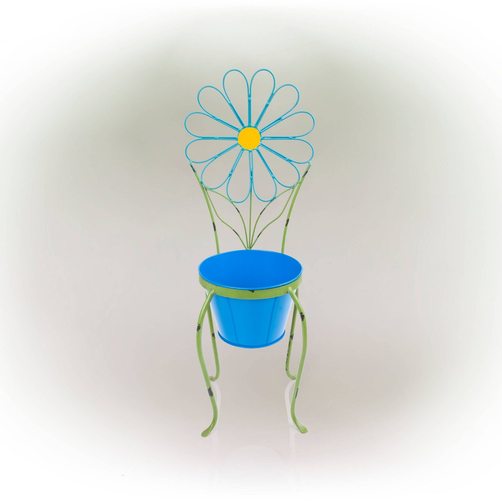 24" Iron Flower Planter Stand Blue - Alpine Corporation