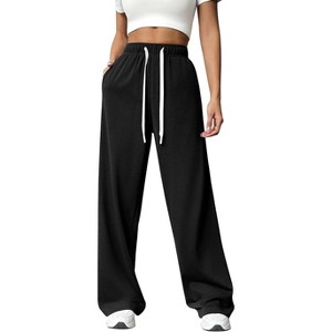 PINSPARK Wide Leg Sweat Pants for Womens High Waisted Baggy Sweatpants Casual Drawstring Workout Pants with Pockets - 1 of 4