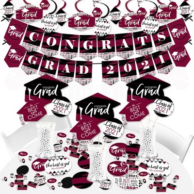 Big Dot of Happiness Maroon Grad - Best is Yet to Come - 2021 Burgundy Graduation Party Supplies - Banner Decoration Kit - Fundle Bundle