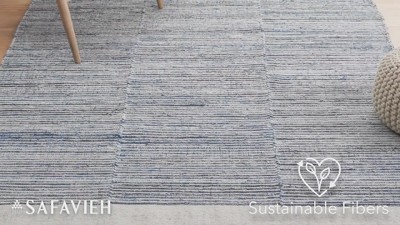 Handmade Ivory and Blue Wool Cotton Flat Weave Rug, 5' x 8'