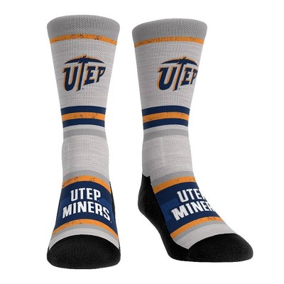 NCAA UTEP Miners Adult Cool Gray Block Crew Socks - L/XL