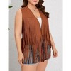 Whizmax Women's Plus Size Tassel Vest Hippie Faux Suede Rivets Sleeveless Costume Fringe Jacket - 4 of 4