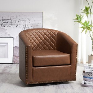 KINWELL 29" Wide Tufted PU Leather Swivel Barrel Chair - 1 of 4