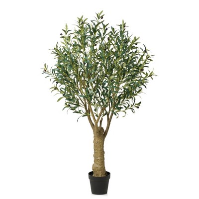DR.Planzen 7FT Artificial Olive Tree with Thick Stump - UV Resistant Faux Plant for Indoor/Outdoor, Black Pot & Realistic Green Leaves