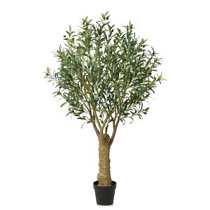 DR.Planzen 7FT Artificial Olive Tree with Thick Stump - UV Resistant Faux Plant for Indoor/Outdoor, Black Pot & Realistic Green Leaves - 1 of 4