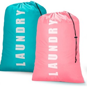 2 Pack Large 24" x 36" Travel Laundry Bags, Cyan + Gray Dirty Clothes Organizers for Camping - 1 of 4