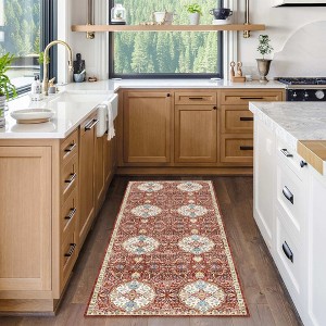 Crystal Print Kiran Moroccan Bohemian Medallion Tile Indoor Livingroom Dining Bedroom Flat Pile Easy Care Area Rug - 1 of 3