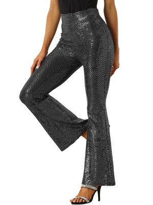 Black Vinyl Pants With Silver Sequin Stripe