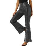 Allegra K Sequin Pants for Women's Sparkle Bell Bottoms Stretch Shiny Flare Pants