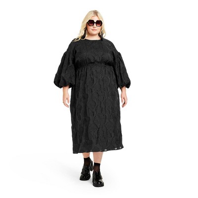 Women's Plus Size Floral Texture Scallop Back Midi Dress - Kika Vargas x Target Black 2X