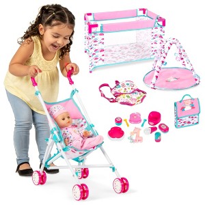 Best Choice Products Kids 15-Piece 13.5in Newborn Baby Doll Nursery Role Play Playset w/ Stroller, Cot, Bag, Accessories - 1 of 4