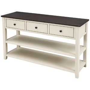 Farmhouse Console Table with 3 Drawers and 2-Tier Open Shelving - 1 of 4