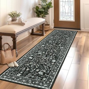 Floral Washable Runner Rug for Hallway, Kitchen, Laundry, Non-Slip, Stain-Resistant, Ultra-Thin, Entryway, Soft, Long Bedroom Rugs. - 1 of 4