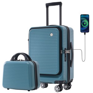 20 Inch Carry-on Luggage, Front Open Lightweight Suitcase with Front Pocket, USB Port, and 1 Portable Carrying Case 4A, Blue -ModernLuxe - 1 of 4