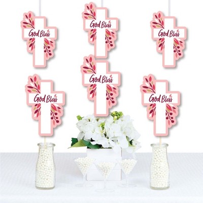 Big Dot of Happiness Pink Elegant Cross - Decorations DIY Girl Religious Party Essentials - Set of 20