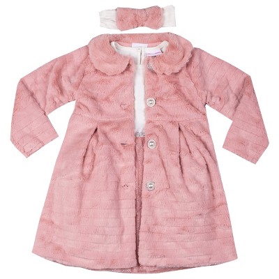 Little Lass Toddler Girl's 3-Piece Fur Coat & Dress Set