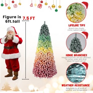 6FT/7.5FT Rainbow Gradient Christmas Tree, Snow Flocked Artificial Xmas Tree with Metal Stand for Holiday Decoration - 1 of 4
