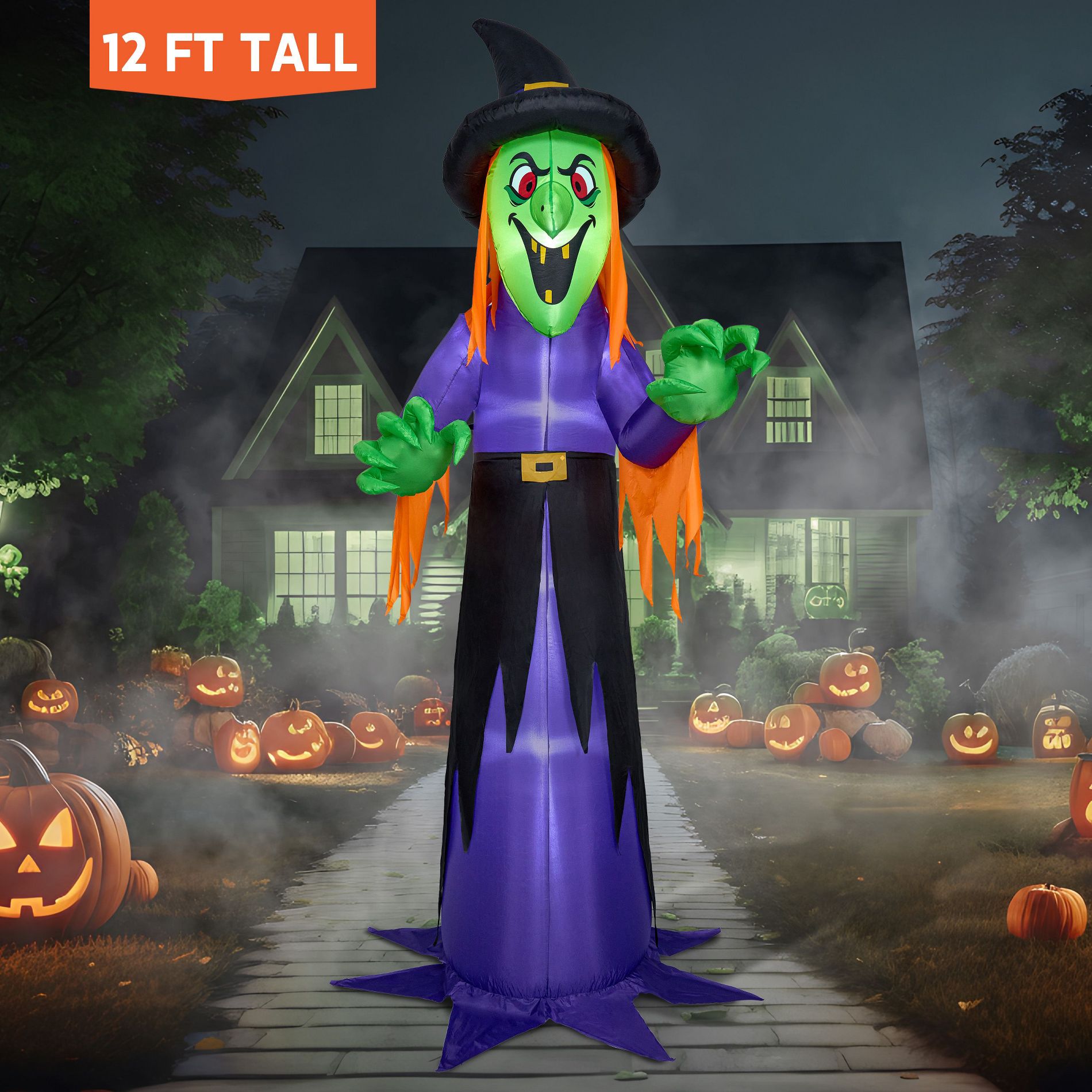 Joyfy 12 FT Tall Halloween Inflatable Witch with Built-in LED for Outdoor Decoration, Halloween Indoor Yard, Garden, Lawn Holiday Party Decoration