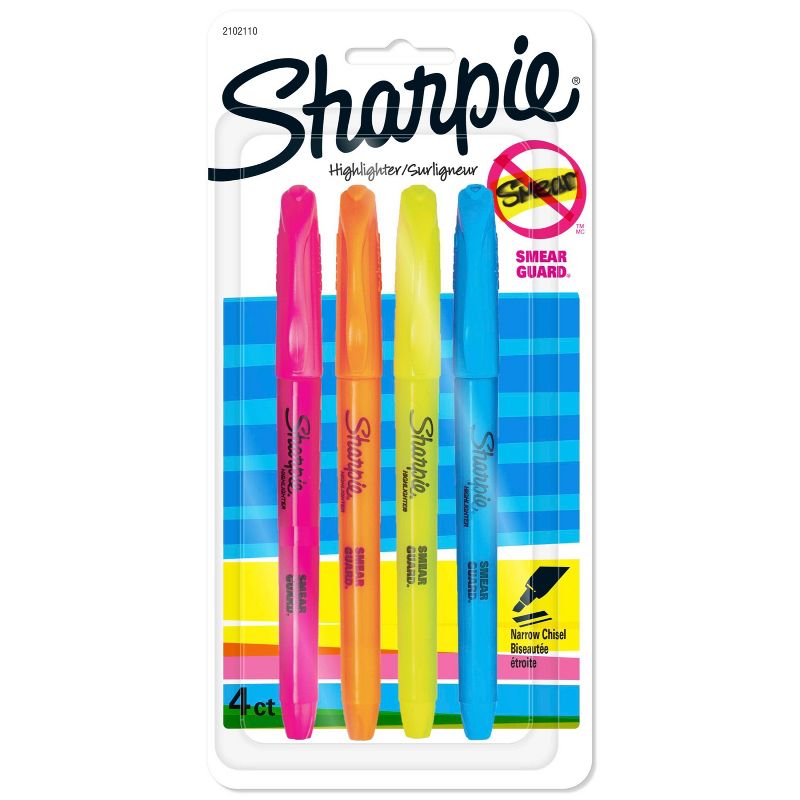 Sharpie Pocket 4pk Highlighters Narrow Chisel Tip Multicolored, 1 of 8