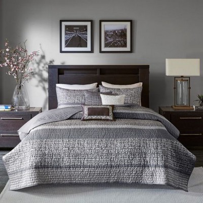 Sapphtopaz 6-Piece Reversible Jacquard Quilt Set, Luxurious Transitional Style Queen Comforter Set with Decorative Pillows