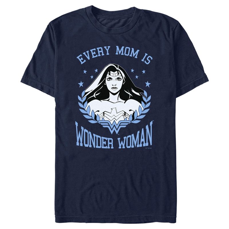 Men's Wonder Woman Every Mom is Wonder Woman Black and White T-Shirt, 1 of 6