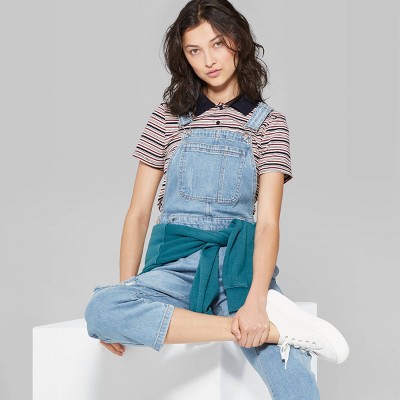 women's distressed denim overalls