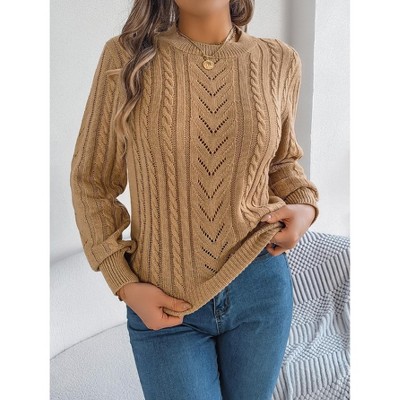 Cable Knit Sweater Women Oversized Crewneck Cute Fall Sweaters Casual Long Sleeve Chunky Pullover