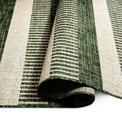 Light Green/Ivory Striped Synthetic 8' x 10' Indoor/Outdoor Rug