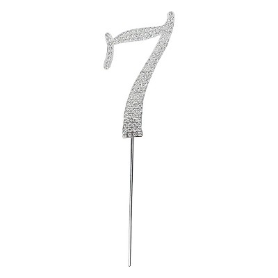 O'Creme Rhinestone Silver-Colored Number-7 Cake Topper 4 Inch