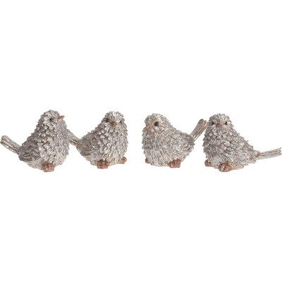 Transpac Resin Silver Bird Figurines Set of 4 Home Decorations Christmas